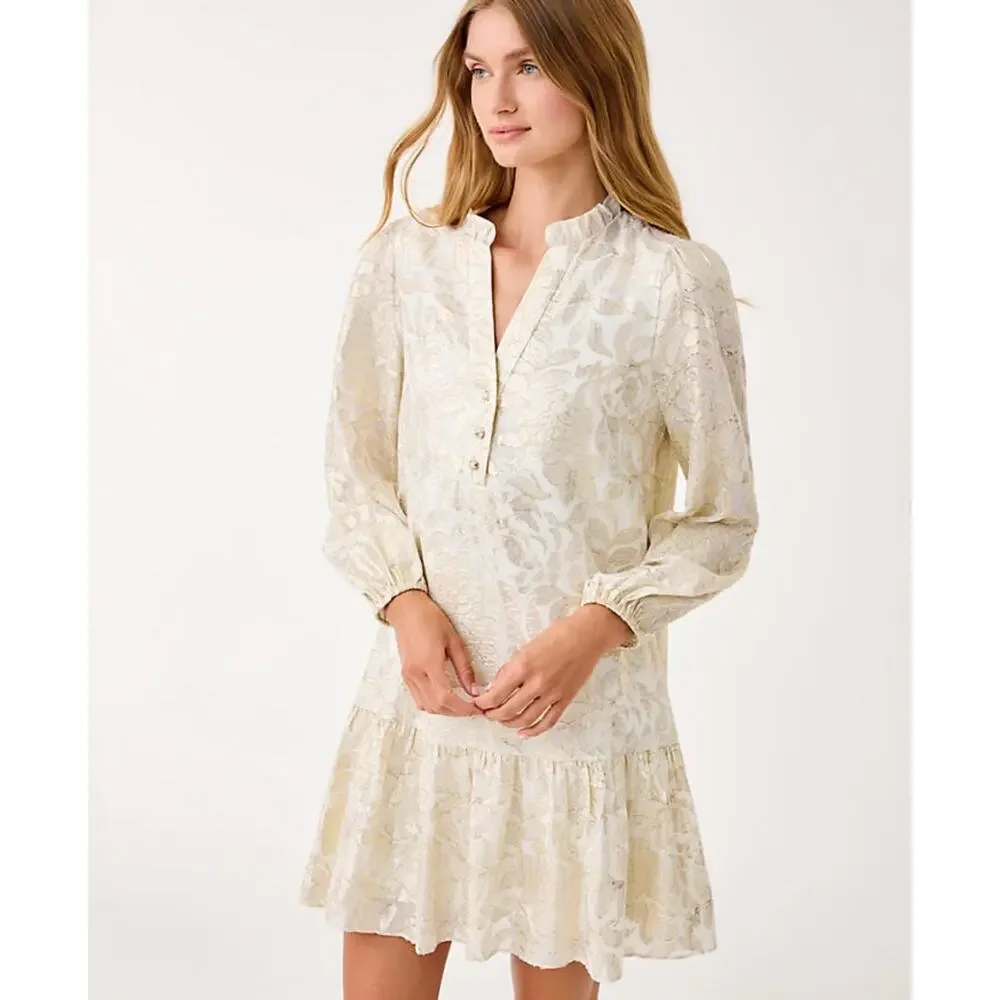 Lilly Pulitzer Evaline Silk Coconut Floral Bloom Silk Dress Size 4